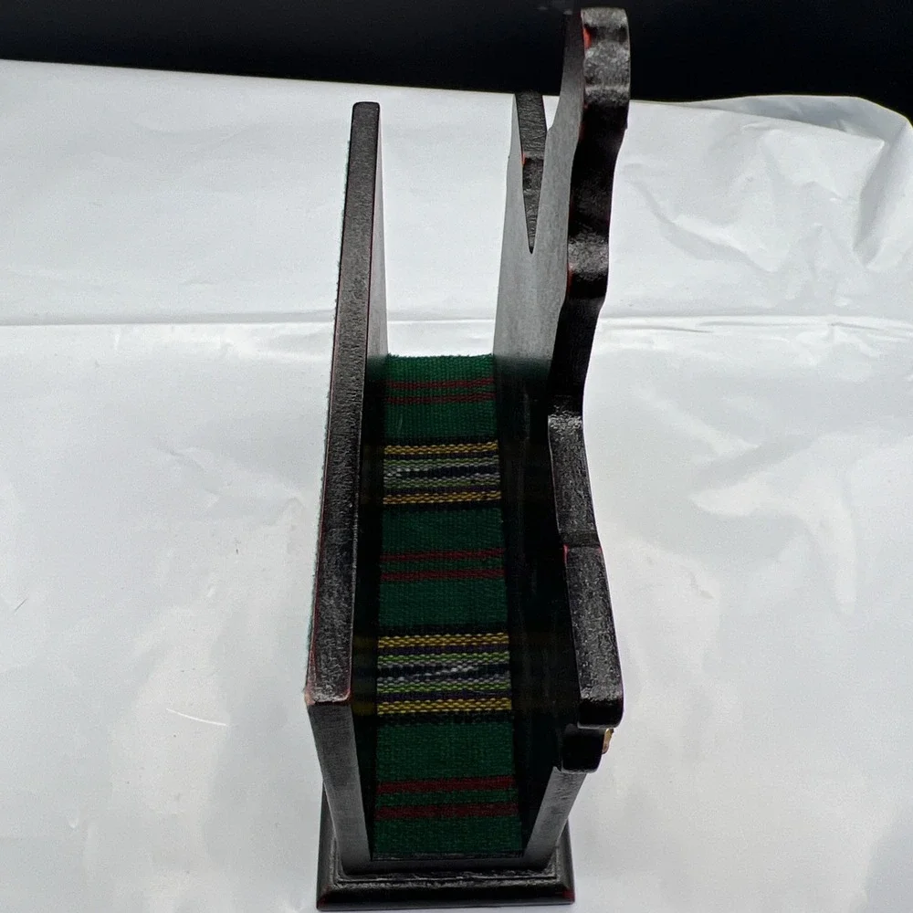 Vtg Guatemala Wood Pewter Napkin Holder Hand Woven Fabric Folk Art Antigua Arch